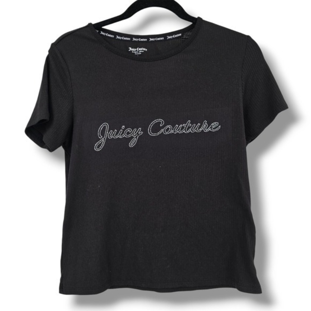 Juicy Couture Sleep Shirt Rhinestone Logo Ribbed Knit Top Black‎ Large
